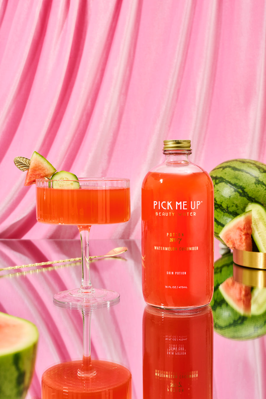 Pick Me Up Potions Watermelon Cucumber drink – skincare beverage for glowing skin, made with hyaluronic acid and antioxidants