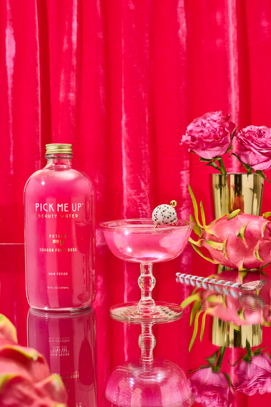 Pick Me Up Potions Dragonfruit Rose drink – skincare beverage for glowing skin, made with hyaluronic acid and antioxidants
